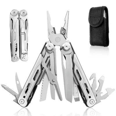 Produktbild von Multitool Zange 18-in-1 Edelstahl Klappmesser Drahtschneider Schere Schraubendreher mit Nylonscheide