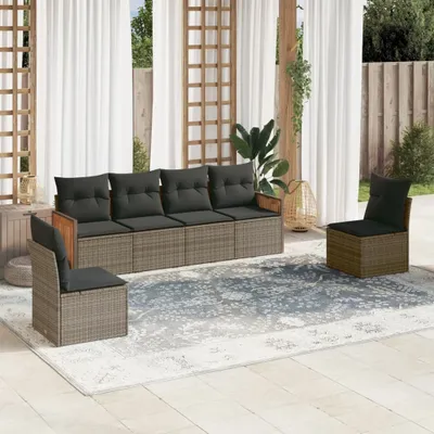 Produktbild von 6-tlg. Garten-Sofagarnitur mit Kissen Grau Poly Rattan 3227544