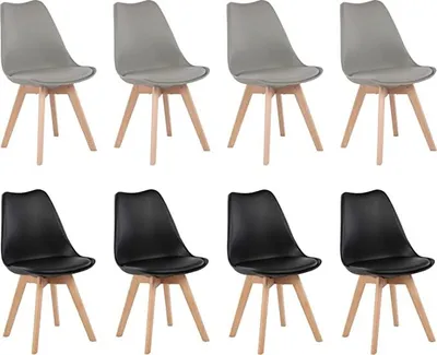 Produktbild von IPOTIUS 8er Set Esszimmerstühle mit Massivholz Buche Bein, Skandinavisch Design Gepolsterter Küchenstühle Stuhl Holz, 4 Grau + 4 Schwarz