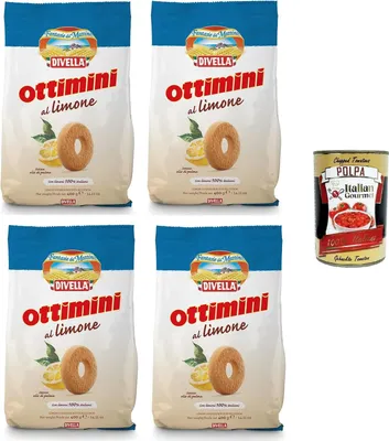 Produktbild von Divella Ottimini biscotti al Limone Zitronenkekse 4x400gr +Italian Gourmet polpa 400g