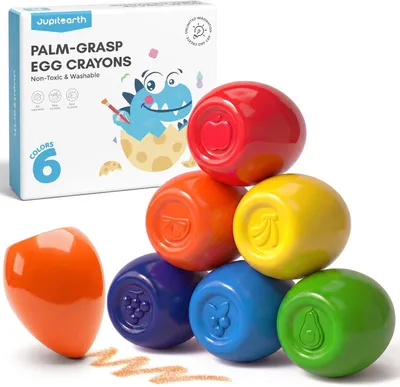 Productafbeelding van Eierkrijtjes met 6 kleuren voor peuters van 1-3 jaar, palmgreep, niet giftig, wasbaar, jumbo-kleurpotloden voor kinderen