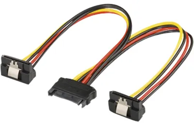 Immagine prodotto di Goobay 95115 Cavo di alimentazione/adattatore di alimentazione a Y per PC, da presa SATA 1x a spina 2x 90°, 0,2 m - Presa standard SATA > spina standard SATA 2x 90°