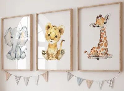 Image de Ensemble de 3 posters décoratifs sur le thème de la savane, idéal pour la chambre d'enfant