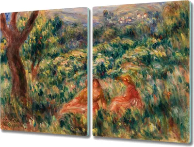 Produktbild von Coloray Kochplattenabdeckung Herdabdeckplatte 2x40x52 cm Hackbrett Schneidebrett Küchenbrett - Frauen Wiese Baum Stadt