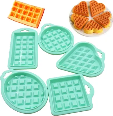 Produktbild von 5 Stück Silikonform Backform, Waffelbackform Antihaft-Förmchen, Hochwertige Silikon Waffelformen Herz Keksform Form