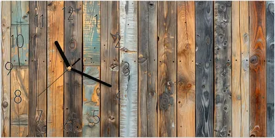 Produktbild von Wanduhr aus Glas mit Motiv Holzwandpaneele- 60 x 30 cm - inkl. Aufhängesystem