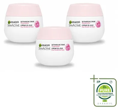 Immagine prodotto di 3 confezioni di crema viso Garnier SkinActive Botanica, con acqua di rose, per pelli secche e sensibili, formato 50 ml - confezione grande - 3 pezzi
