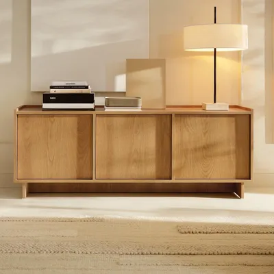 Produktbild von TV-Lowboard SUNA 147 cm Fernsehtisch Karamell Eiche 3 Türen Push-To-Open