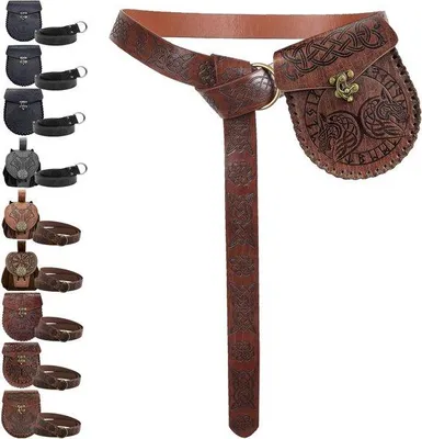 Produktbild von Mittelalterlicher brauner Relief Gürtel Hüfttasche Set