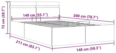 Obrázek produktu pro vidaXL Postel s podnožkou hydraulická LED světle šedá látka 140x200 cm