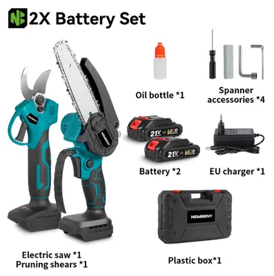 Produktbild von Elektrisches Astscheren- und Minisägen-Set - 30 mm Astschere + 15 cm Mini Kettensäge - Bürstenlos, Akku, 1500W, 2 Akkus, EU Stecker