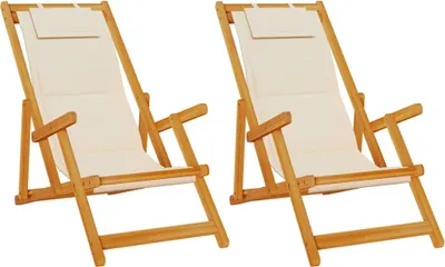 Image de vidaXL Chaise longue 2 pcs Marron 61.5 x 123 x 82cm Bois massif Acacia