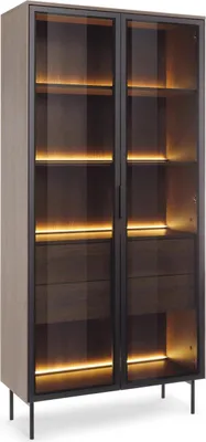 Produktbild von Vitrine LUMI 92 cm Eiche Dunin Riffelglas LED Schwarz Hochvitrine Loft