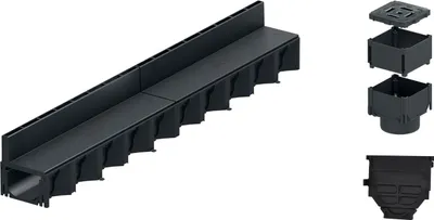 Produktbild von 1m ACO Hexaline 2.0 Entwässerungsrinne Schlitzaufsatz Kunststoff + Revisionselement + Stirnwand Bodenrinne Terrassenrinne
