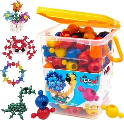 Produktbild von Grosses BAUSTEIN-SET FÜR KINDER im Eimer mit 110 TEILEN LOOWI 3+