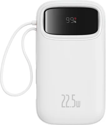 Zdjęcie produktu dla Baseus Qpow2 Dual-Cable Digital Display Fast Charge Power Bank 10000mAh 22.5W Stellar White, 10000 mAh, Litowo-polimerowy (LiPo), Biały