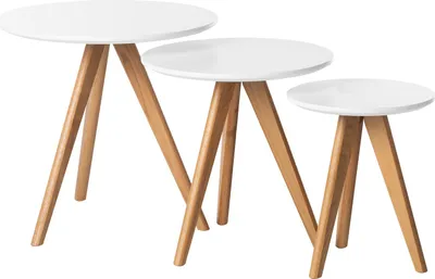 Produktbild von home24 Beistelltisch - 3-teilig - Eiche Teilmassiv - Weiß / Eiche