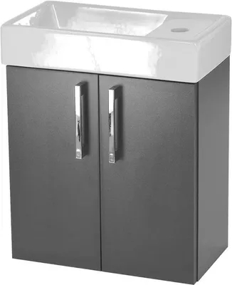 Produktbild von Wandhängender Waschtischunterschrank – Badezimmermöbel für Gäste-WC – Platzsparend – Schmaler Aufbau – 41 x 50 x 22 cm – Mattes Grau