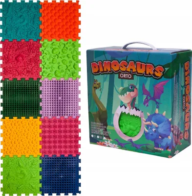 Image de Tapis de sol sensoriel Ortek pour enfants - mélange de dinosaures - set de 10 pièces.
