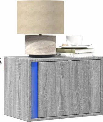 Produktbild von vidaXL Wand-Nachttische mit LED-Leuchten 2 Stk. Grau Sonoma