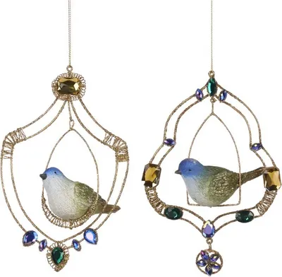 Produktbild von Goodwill Weihnachtshänger "Vogel auf Schaukel“ Gold-Blau 15 cm Vorteilsset Pro 2 Stück