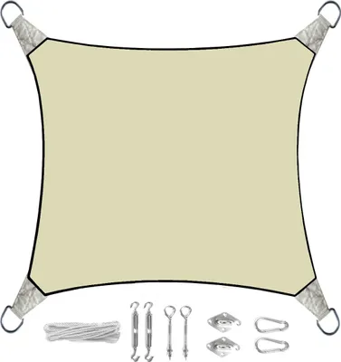 Produktbild von Sonnensegel Quadrat Creme 3,6m mit Ösen für Terrasse / Balkon Sonnenschutzsegel