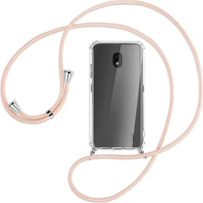 Produktbild von Handykette Backcover-Schutzhülle mit Band (Metall silberfarben) für Nokia 2.2 - rose peach