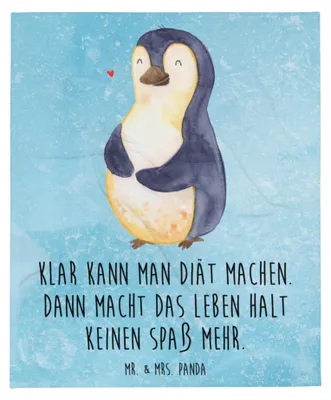 Produktbild von Mr. & Mrs. Panda Kuscheldecke Pinguin Diät - Eisblau - Geschenk, Abnehmen, Plaid, Gewicht, Bettdecke, Motivation, Decke, Tagesdecke, Couchdecke