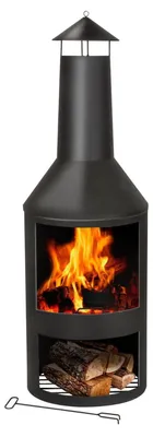 Obrázok produktu pre Krb na záhradu – vonkajší krb – 134 x 44,5 x 44,5 cm – uhlíková oceľ – čierna – na drevo – krb na terasu
