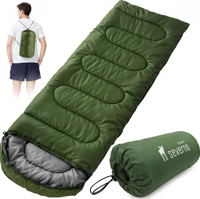Produktbild von Mumien-Wanderschlafsack mit Kapuze 210x75 cm SUMMER CAMP grün + Bettdecke