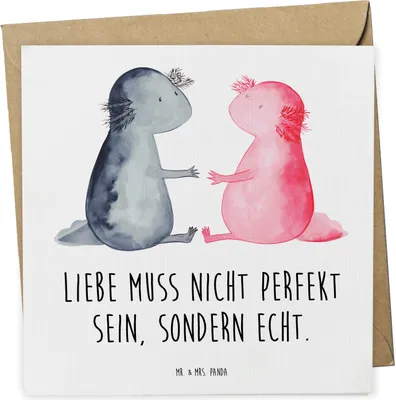 Produktbild von Mr. & Mrs. Panda Glückwunschkarte Axolotl Liebe - Weiß - Geschenk, Ehemann, Grußkarte, faltkarte, anlasskarte, Valentinstag, Klappkarte, doppelkarte, Liebesbeweis