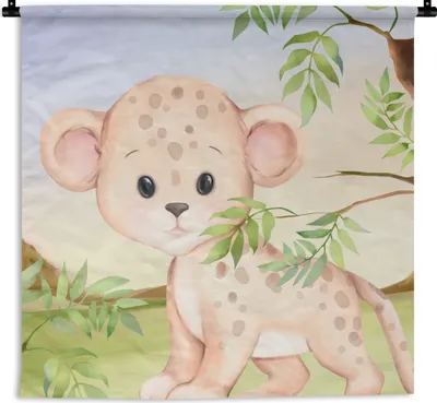 Produktbild von MuchoWow® Wandteppich Wandbehang Leopard - Dschungel - Blätter 150x150 cm Tapisserie Dekoration Wandtuch - Wohnaccessoires - Modernes
