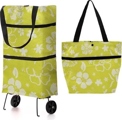 Image de Tomivo® : Chariot de courses pliable 2-en-1 avec roulettes silencieuses – Sac de courses Oxford, imperméable, vert, pliable pour se transformer en sac à bandoulière