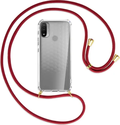 Produktbild von Handykette Backcover-Schutzhülle mit Band (Metall goldfarben) für Motorola Moto E20 (XT2155) - dunkelrot