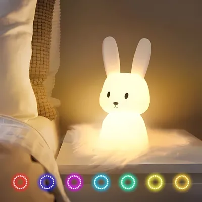 Produktbild von Nachttischlampe Hasenlampe Nachtlicht, LED fest integriert, Nachtlampe, Einschlaflicht, 7 verschiedene Farben, Timerfunktion