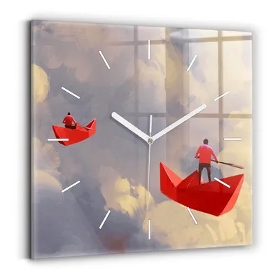 Produktbild von Wallfluent Wanduhr – Stilles Quarzuhrwerk - Uhr Dekoration Wohnzimmer Schlafzimmer Küche - Zifferblatt mit Striche - weiße Zeiger - 30x30 cm - Papierschiffe