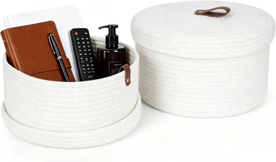 Produktbild von Aufbewahrungskörbe mit Deckel, weiß, 2er Set, Baumwolle, für Kinderzimmer