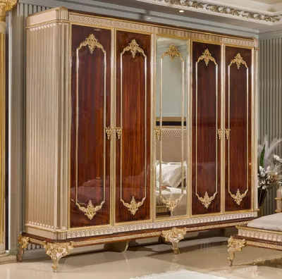 Immagine prodotto di Casa Padrino Armadio barocco per camera da letto a 5 ante marrone scuro/grigio/oro - Mobili barocchi