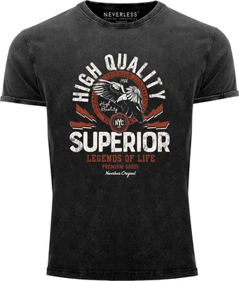 Produktbild von Neverless® Herren T-Shirt Vintage Shirt Printshirt Superior Legends of Life Retro Aufdruck Used Look Slim Fit schwarz M