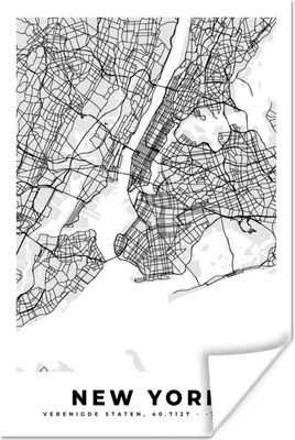 Produktbild von MuchoWow® Poster New York - Stadtplan - Schwarz und weiß - Karte 40x60 cm - Plakate für die Wand - Poster Babyzimmer