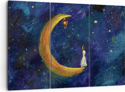 Produktbild von Bild auf Leinwand - Leinwandbild - 3 Teile - Mädchen auf der Mond - 105x70cm - Wand Bild - Wanddeko - Wandbilder - Leinwanddruck - Bilder - Wanddekoration - Leinwand bilder - Wandbild - CE105x70-4575