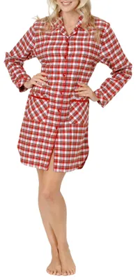 Produktbild von Durchgeknöpftes Flanell Nachthemd für Damen, kariertes Schlafkleid mit Taschen - 51175 ; rot , 40