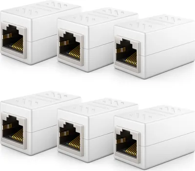 Produktbild von deleyCON 6 Stück RJ45 Kupplung (1000 Mbit) Gigabit LAN Kabel Verlängerung Netzwerkkabel Ethernet Adapter Verbinder Kompatibel zu Cat8, Cat7, Cat6, Cat5 Patchkabel DSL POE 2X RJ45 Buchse - Weiß