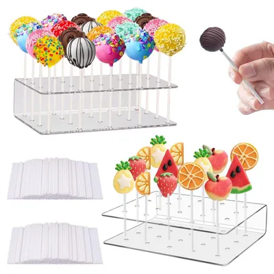 Productafbeelding van Cake Pop standaard - 20 gaten, acryl lollyhouder - geschikt voor 20 cake pops - inclusief 2 stuks en 200 stokjes