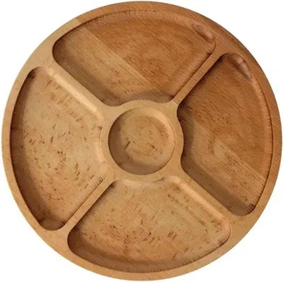 Image de Plateau de service en bois naturel - 28 cm - avec 5 compartiments divisés - Plateaux de service pour hors-d'œuvre, fromages et snacks - planche en bois plateau à fromage - viande et fromage - plateau à fromage - plateau à fromage