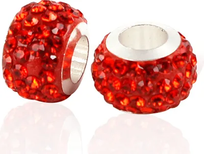 Image de Spacer Charm gros trous perles rondes perles de strass scintillantes 12 mm, 10 pièces, rouge