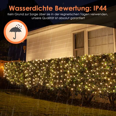 Produktbild von Jopassy Solar Lichternetz Lichterkette 2M x 2M Lichtervorhang Mit Fernbedienung Timer Weihnachten Party Garten Deko Warmweiß