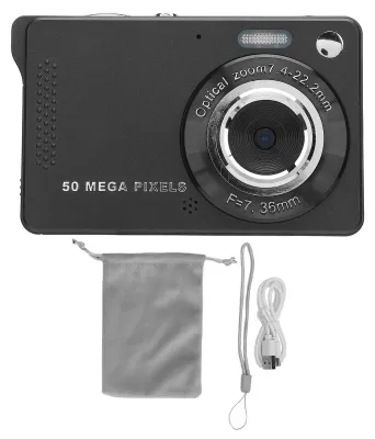 Immagine prodotto di Fotocamera digitale, schermo a colori IPS da 2,8 pollici, 1080p, 50 MP, zoom 16x, luce di riempimento, microfono integrato, ricaricabile, 800 mAh, portatile per...