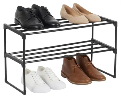 Produktbild von Relaxdays Schuhregal, 2 Ebenen, Stecksystem, HBT: 38x68x30 cm, Metall Schuhablage, platzsparend, Schuhgestell, schwarz