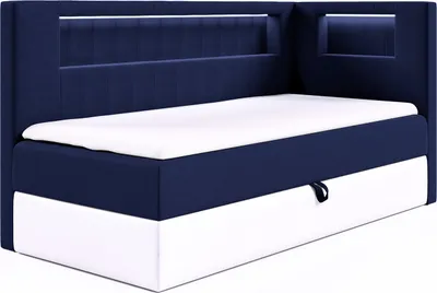 Produktbild von MEBLINI Kinderbett mit Bettkasten - Gepolstert Einzelbett mit Matratze - Polsterbett mit Stauraum - Bett mit Kopfteil - Stauraumbett - GARETH 3 - 100x200 Rechts - H3/Blau Samt
